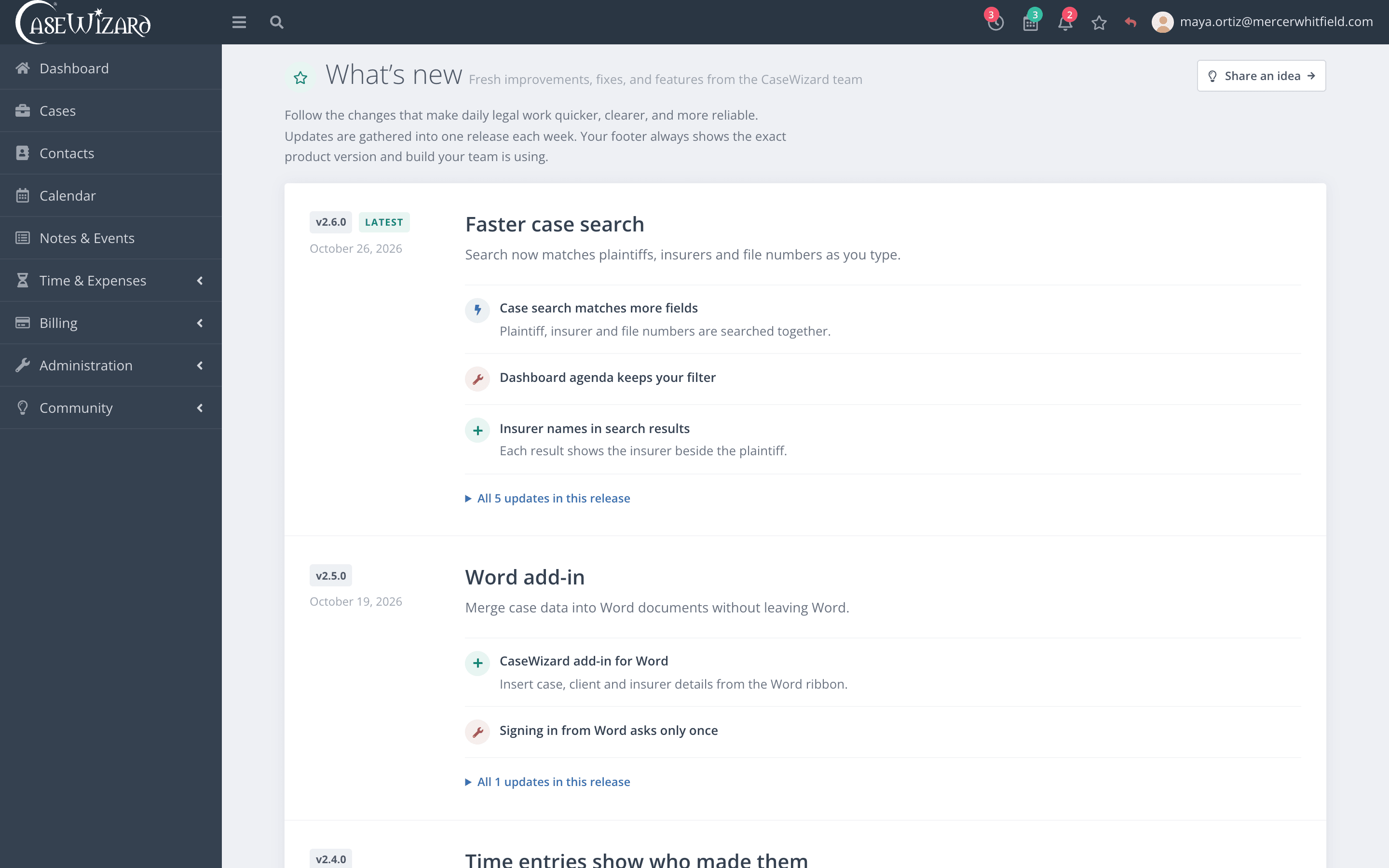 A weekly What's new in CaseWizard